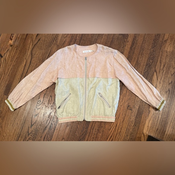 Isabel Marant Étoile Beige and Pink Colorblock Linen Bomber Jacket Size 42 - Picture 1 of 7